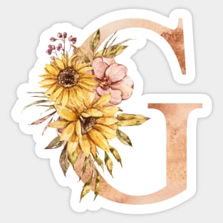 Watercolor sunflower bouquet monogram letter G Sticker